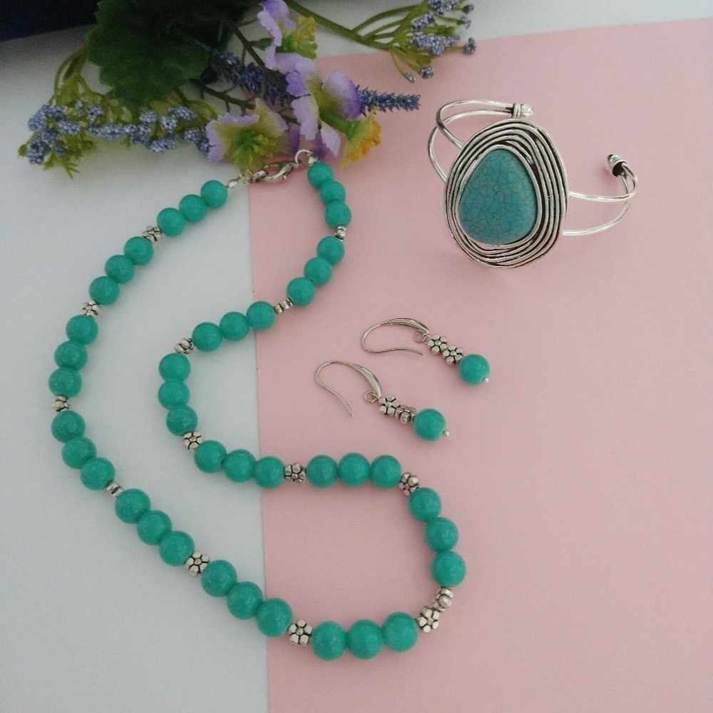 Fashion Jewelry Turquoise Flower Set